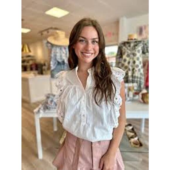 The Shirt Sleeveless Scarlett Cotton Top White Button Front Eyelet TS23J8003W XS - Picture 4 of 8